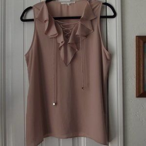 Dusty Rose Tank Top Ruffle & Lace Up SMALL